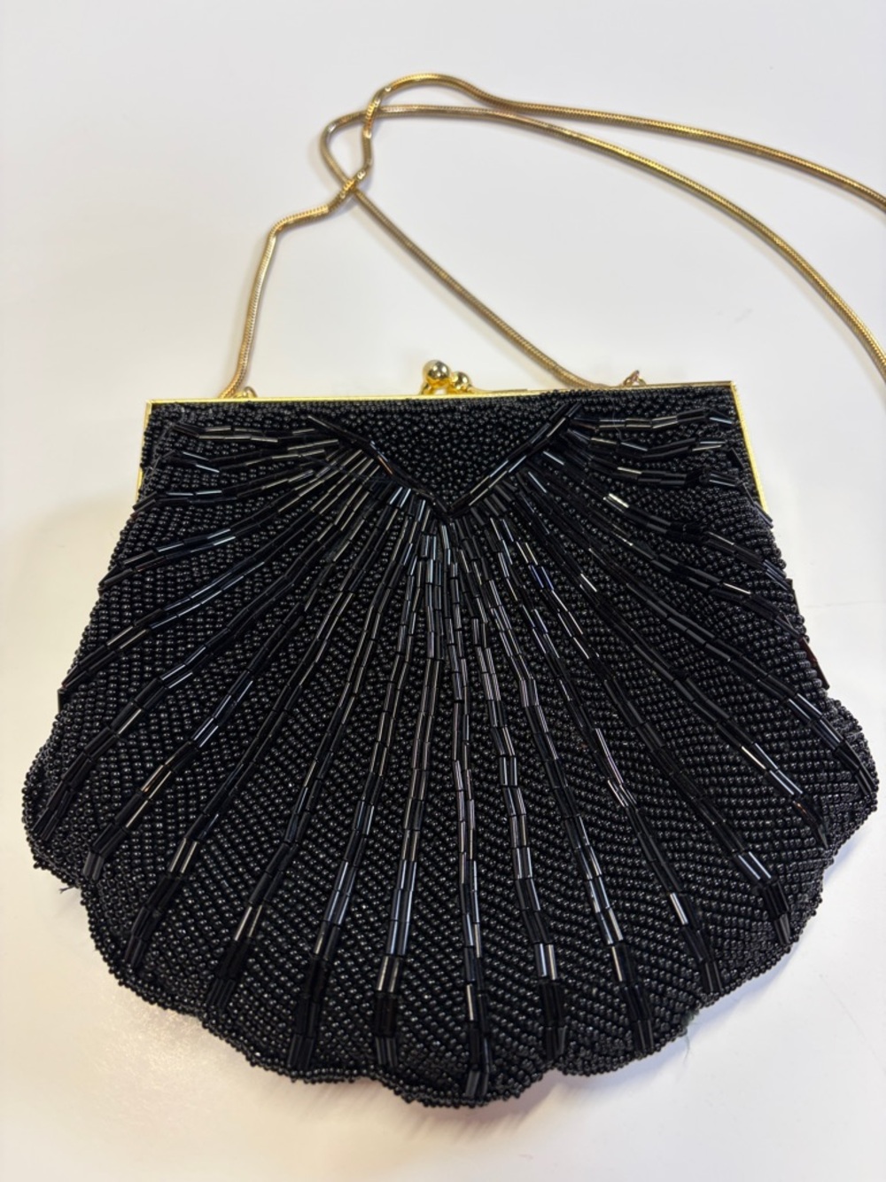 Carolyn Barton Black Beaded Clutch Gold Frame Art Deco Evening Bag